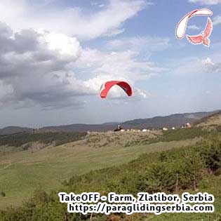 Old good glider Gin Rebel fly over takeoff Farm Zlatibor